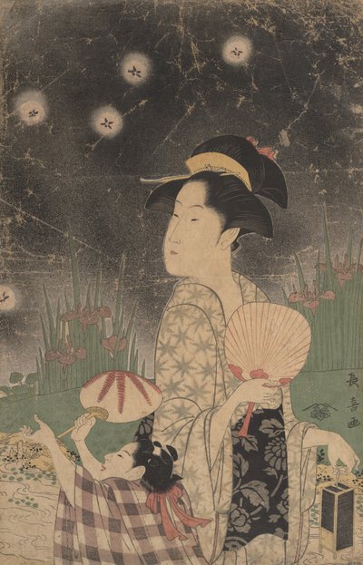 Žena a dítě chytání světlušek, ca. 1793. od Eishōsai Chōki