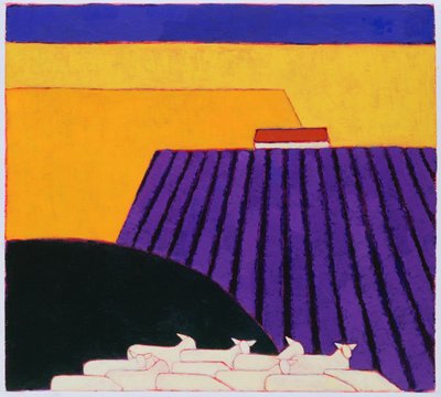 Ovčí a levandulová pole, 2004 (akryl na papíře) od Eithne Contemporary Artist Donne