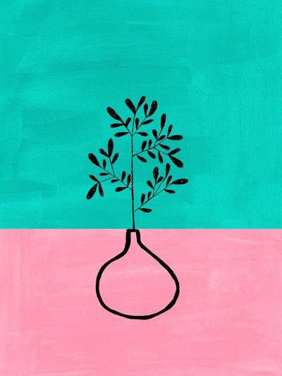 Růžovo-tyrkysová váza s botanickým motivem od Ejaaz Haniff