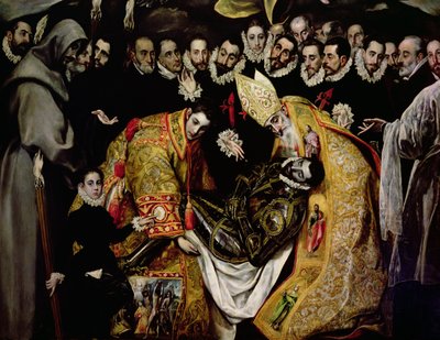 Pohřeb hraběte Orgaze, z legendy z roku 1323, detail mladé stránky, sv. Etienne, hrabě a sv. Augustin od El Greco