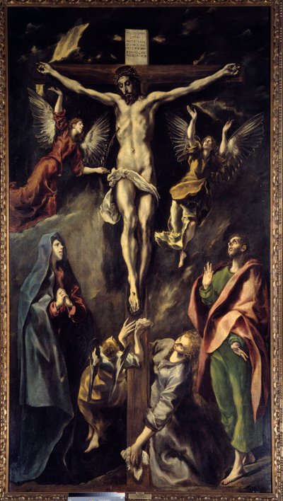 Obraz Ukřižování od Domenika Theotokopoulose dit El Greco (1541-1614) Slunce ze 17. století. 3,12x1,69 m Madrid, muzeum Prado od El Greco