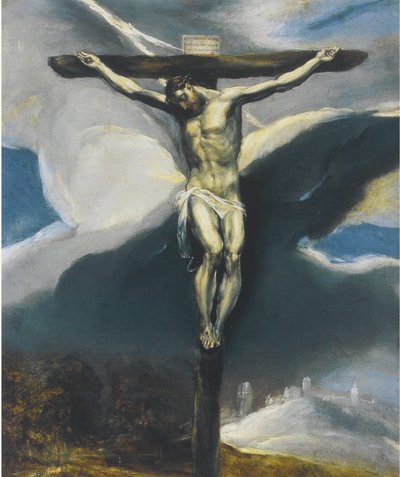 Kristus na kříži v krajině od El Greco