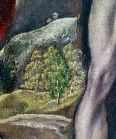 SS. Jan Evangelista a Jan Křtitel, detail krajiny, 1605-10 olej na plátně od El Greco