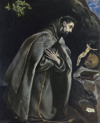 Svatý František v modlitbě před krucifixem od El Greco