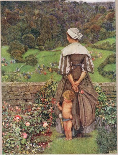 Odstín a pláč po Amorovi, ilustrace z Knihy starých anglických písní a balad, vydané nakladatelstvím Hodder a Stoughton, kolem roku 1910 (barevné lito) od Eleanor Fortescue Brickdale