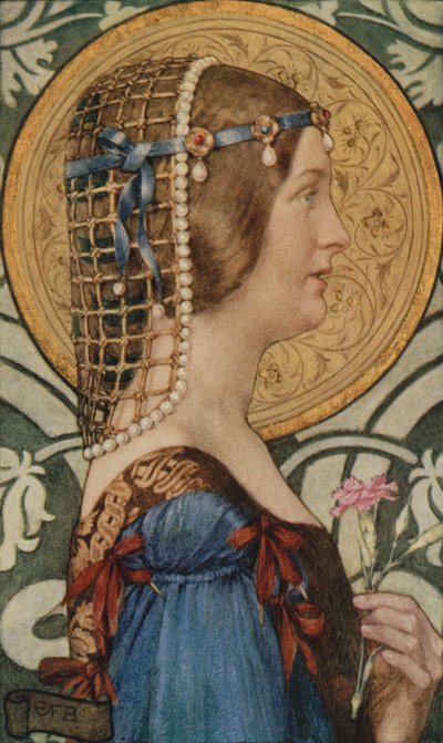 Kdyby si někdo mohl nechat namalovat tu její malou hlavu na pozadí ze světlého zlata (barva lito) od Eleanor Fortescue Brickdale