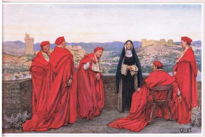 Svatá Kateřina Sienská vyjednává s papežem Řehořem XI jménem Florenťanů (litho) od Eleanor Fortescue-Brickdale