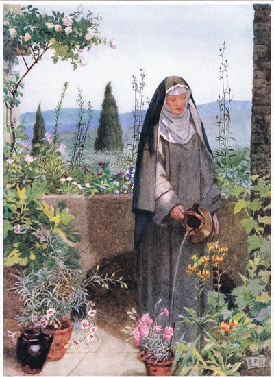 Svatá Klára v zahradě kláštera, který založila (litho) od Eleanor Fortescue-Brickdale