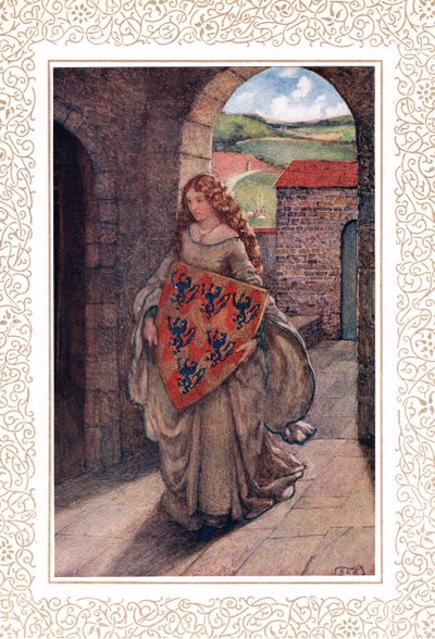 Pak vylezla na svou věž..., ilustrace z knihy „Idyly krále“ od Alfreda Tennysona (1809-92), vydané nakladatelstvím Hodder & Stoughton od Eleanor Fortescue-Brickdale