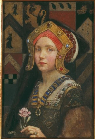 Hlava tudorovské dívky od Eleanor Fortescue Brickdale