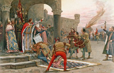Kalman I (1068-1116), král uherský, zakazující pálení čarodějnic (chromolitho) od Elek Benedek