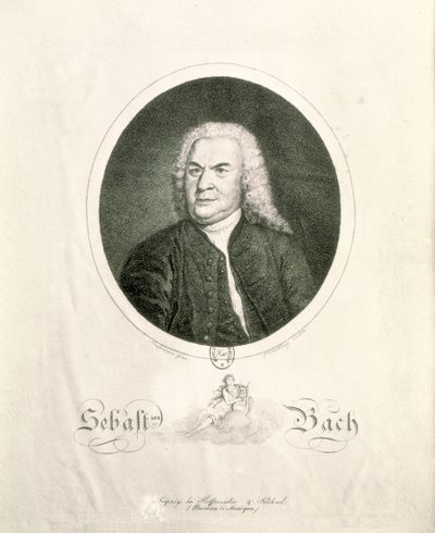Portrét Johanna Sebastiana Bacha (1685-1750) vyrytý Friedrichem Wilhelmem Nettlingem (rytina) (černobílá fotografie) od Elias Gottleib Haussmann