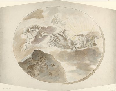 Návrh stropní malby s Aurorou pronásledující noc od Elias van Nijmegen (possibly)
