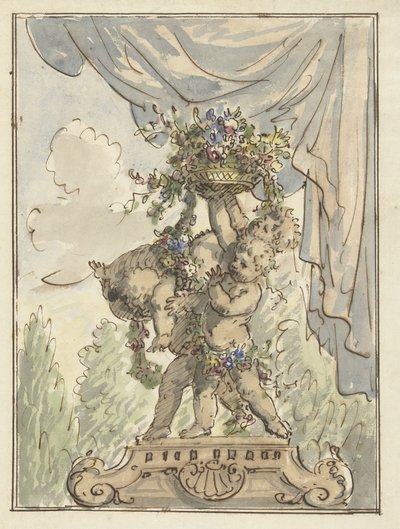 Tři putti s květinovým košem od Elias van Nijmegen