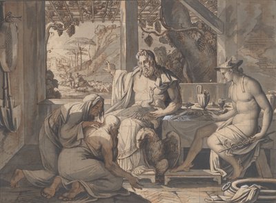 Jupiter a Merkur se zjevují Filemonovi a Baucisovi, 1809. od Elie Honore Montagny