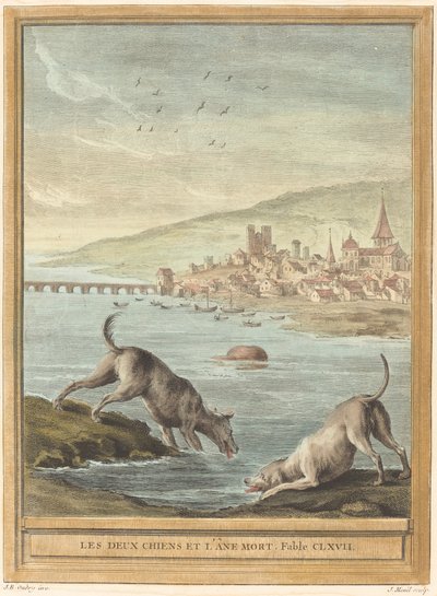 Dva psi a mrtvý osel od Elie du Mesnil after Jean Baptiste Oudry