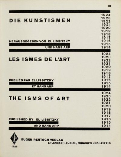 Titulní strana: Die Kunstismen. Ismy umění od El Lissitzky a Hans Arp, 1925. od Eliezer Markowich Lissitzky