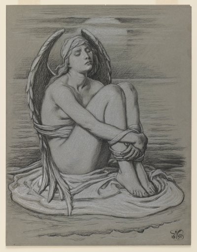 Vázaný anděl, 1891 (černobílá křída nebo pastelka na tkaném papíře) od Elihu Vedder