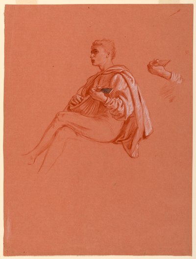 Kresba, Chlapec hrající na loutnu, 1871-72 od Elihu Vedder
