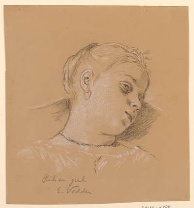 Kresba, Hlava italské dívky, asi 1885 od Elihu Vedder