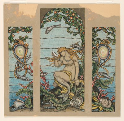 Kresba, "The Mermaid Window", návrh vitrážového okna pro rezidenci A. H. Barneyho, New York, NY, 1882 od Elihu Vedder