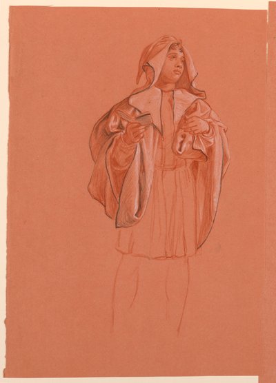 Kresba, studie postavy v kostýmu s kapucí, asi 1885 od Elihu Vedder