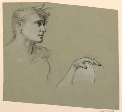 Kresba, profil ženy a studie levé ruky, asi 1885 od Elihu Vedder