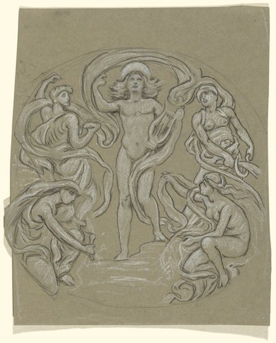 Studie pro Center Circle of Huntington Ceiling: Apollo and Attendants od Elihu Vedder
