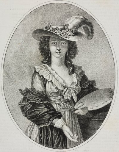 Autoportrét s paletou, francouzská malířka Elisabeth Vigee Le Brun, litografie Giovanni Mariani z Poliorama Pittoresco, č. 42, 28. května od Elisabeth Louise (after) Vigee Lebrun