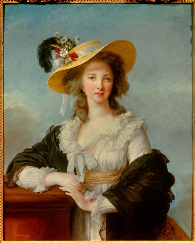 Portrét Yolande Gabrielle Martine de Polastron, vévodkyně z Polignacu (1749-1793) s malbou slaměného klobouku od Marie Elisabeth Louise Vigee Le brun (nebo Vigee-Lebrun nebo Vigee Lebrun) (1755-1842) 1782 Sun. 0,92x0,73 m - Portrét vévodkyně - Portrét od Elisabeth Louise Vigee Lebrun