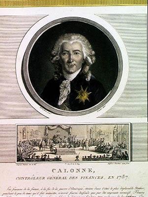Charles Alexandre de Calonne (1734-1802) generální správce financí Ludvíka XVI. (1754-93) vyrytý Charlesem Levachezem (fl. 1760-1820) a The Assembly of the Notables, Jean Duplessi Bertau od Elisabeth Louise after Vigee Lebrun