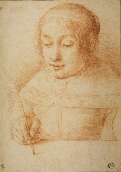 Mladá žena psaní nebo kreslení od Elisabetta Sirani