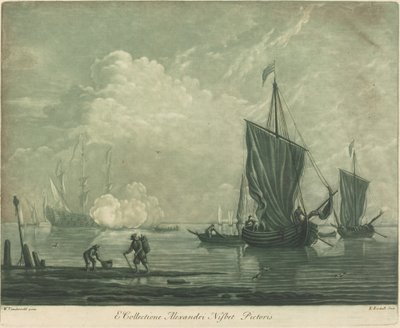 Přepravní scéna ze sbírky Alexandra Nisbita od Elisha Kirkall after Willem van de Velde the Elder