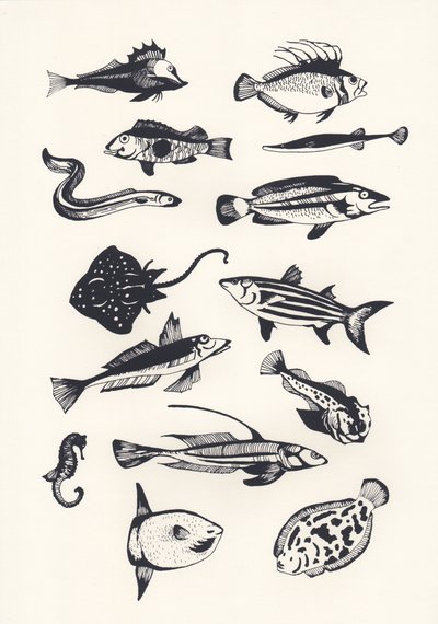 Monotónní obyčejná ryba, 2015 (sítotisk) od Eliza Southwood