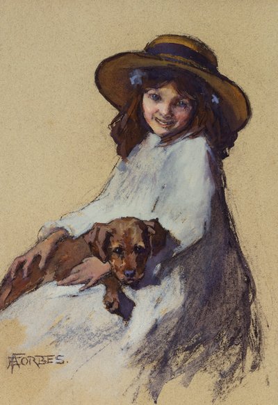 Mladá dívka se svým štěnětem od Elizabeth Adela Stanhope Forbes