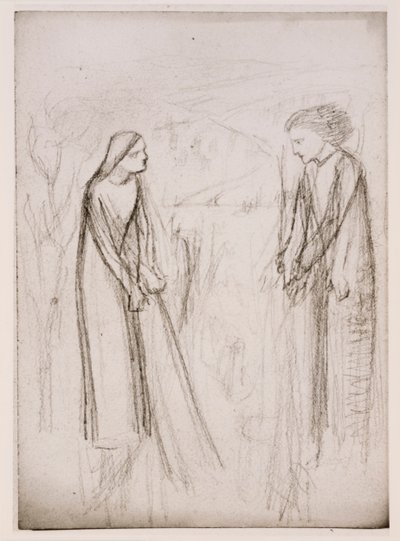 Zvěstování, pravděpodobně, asi 1970-77 (černobílá fotografie vytištěná na bílém papíře) od Elizabeth Eleanor (1834 62) (after) Siddal