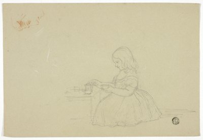 Mladá dívka nalévá čaj a profilová skica (recto) a skica italské městské ulice (verze) od Elizabeth Murray
