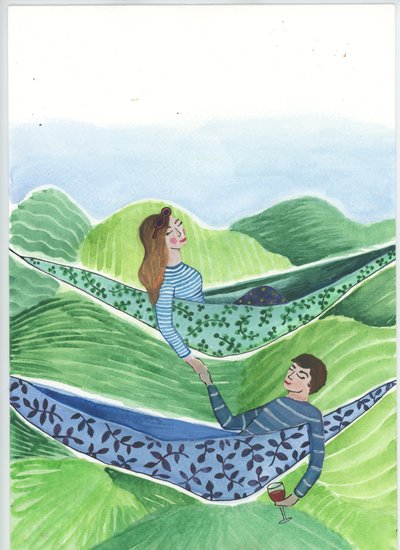 Hanging Out, 2018 (akvarel a koláž) od Elizabeth Rider