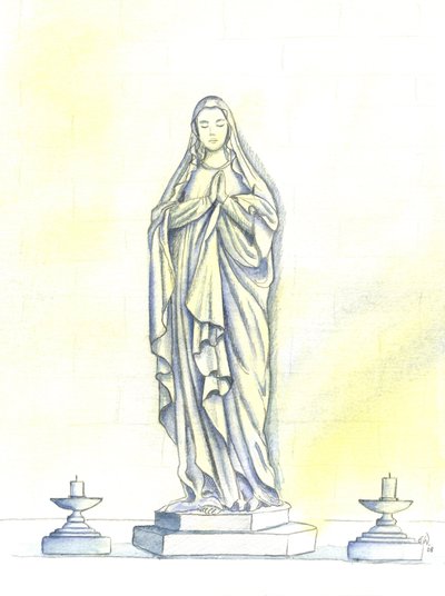 Socha Blahoslavené Panny Marie, 2001 (w/c na papíře) od Elizabeth Wang