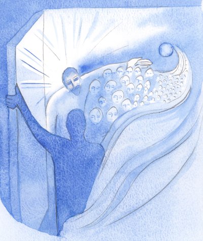Při Nanebevstoupení Krista, náš bratr, se triumfálně vrátil k Otci a otevřel nám cestu do nebe, 2001 (bez papíru) od Elizabeth Wang