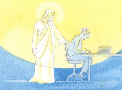 Díky Boží milosti lze každý den strávit v Kristově společnosti, jako by žil na půli cesty do nebe, v každém okamžiku práce a modlitby, 2002 (bez papíru) od Elizabeth Wang