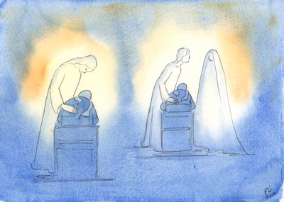Kristus a Jeho matka jsou potěšeni, kdykoli se na ně obracíme s jednoduchostí a důvěrou dítěte, 2003 (bez papíru) od Elizabeth Wang