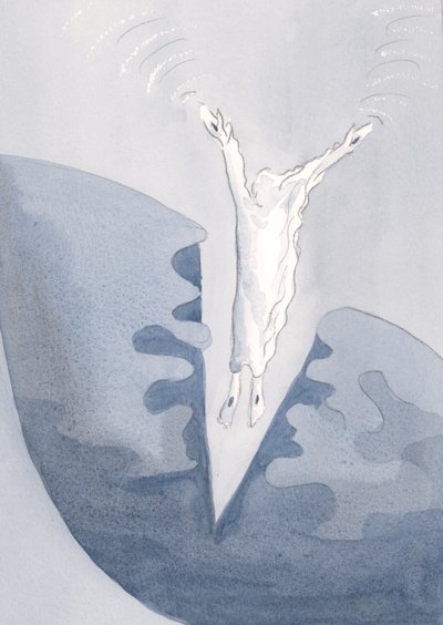 Kristus láskyplně skáče do děsivých temných hlubin našich srdcí., 2001 (bez papíru) od Elizabeth Wang