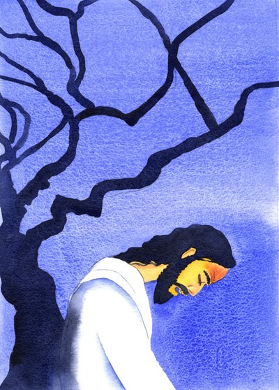 Kristus se v agónii modlil ke svému Otci v Getsemanech, potil se krví a myslel na hrůzy, které nás čekají, 2001 (w/c na papíře) od Elizabeth Wang