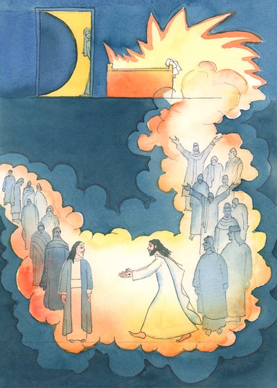 Kristus spěchal, aby viděl Abrahama v podsvětí, 2004 (w/c na papíře) od Elizabeth Wang