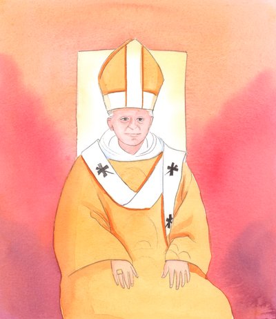 Kristus mi řekl, že nikdo není tak jasnozřivý jako papež Benedikt XVI., pokud jde o změny, které jsou nutné k zajištění toho, aby se posvátná liturgie konala vhodným způsobem, hodným nebe, 2005 (akvarel na papíře) od Elizabeth Wang