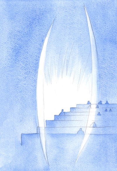 Bůh střeží duši. Důstojně střeží duši, která přijímá Krista ve svatém přijímání. Svatí andělé stojí vedle nás, v uctivém tichu, 2002 (bez papíru) od Elizabeth Wang