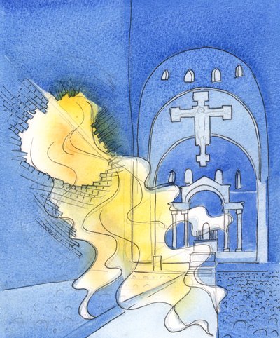 Bůh je tak mocný a svatý, je to, jako by nás rozdrtil svou slávou, kdyby dovolil své ohnivé lásce, aby nás přemohla, když nejsme připraveni, 2003 (bez papíru) od Elizabeth Wang