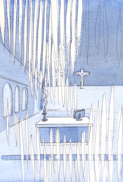 Kolik andělů! Velký počet se shromáždil v Církvi, aby oslavil svátek Panny Marie, bez ohledu na to, jak málo věřících., 2001 (bez papíru) od Elizabeth Wang