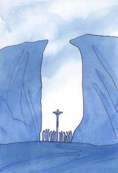 Jakkoli je naše komunita malá, izolovaná nebo pronásledovaná, Kristus je mezi námi při mši svaté, jako v propasti, 2001 (bez papíru) od Elizabeth Wang